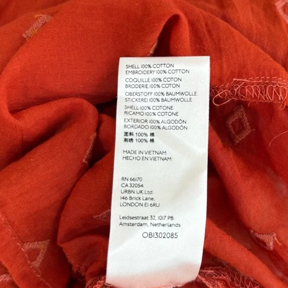 PILCRO Anthropologie Embroidered Tunic Top Rust Orange - Picture 9 of 9